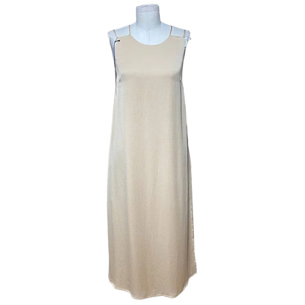Tomas‎ Maier Sleeveless Satin Midi Slip Dress Tan Size 2